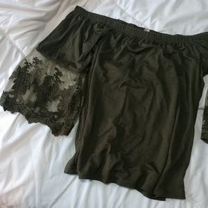 Green off the shoulder top